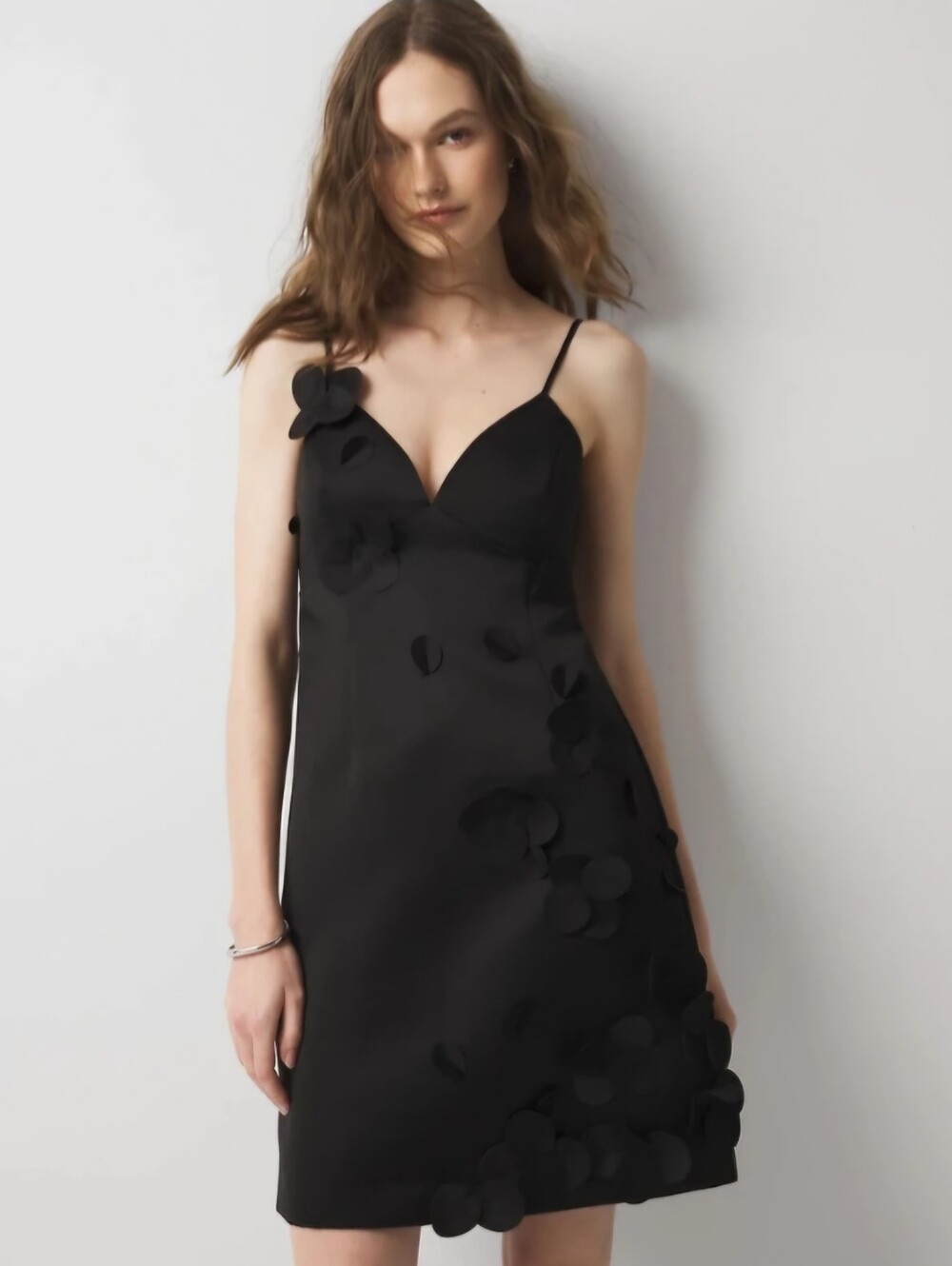 WHBM Black Floral Appliqué Cocktail DRESS
